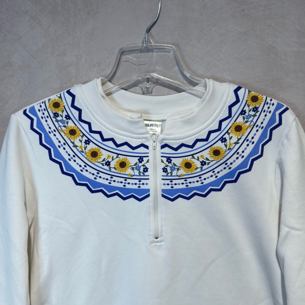 Blair Sunflower Floral Zip Sweatshirt L White - Picture 3 of 7
